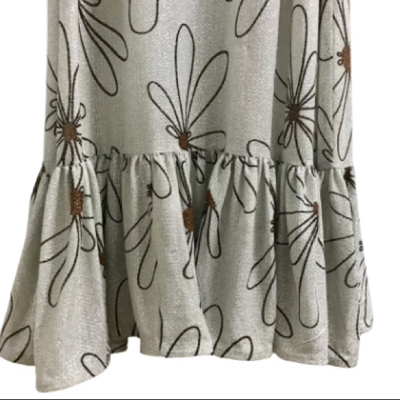 Lilli Diamond Vintage 70s Lurex Floral Print Bell Sleeve Maxi Dress L - Picture 8 of 11